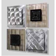 Set of 4 Abstract Silver & Black Wall Sculptures Metal Wall Art -Altered Reality   351027020894